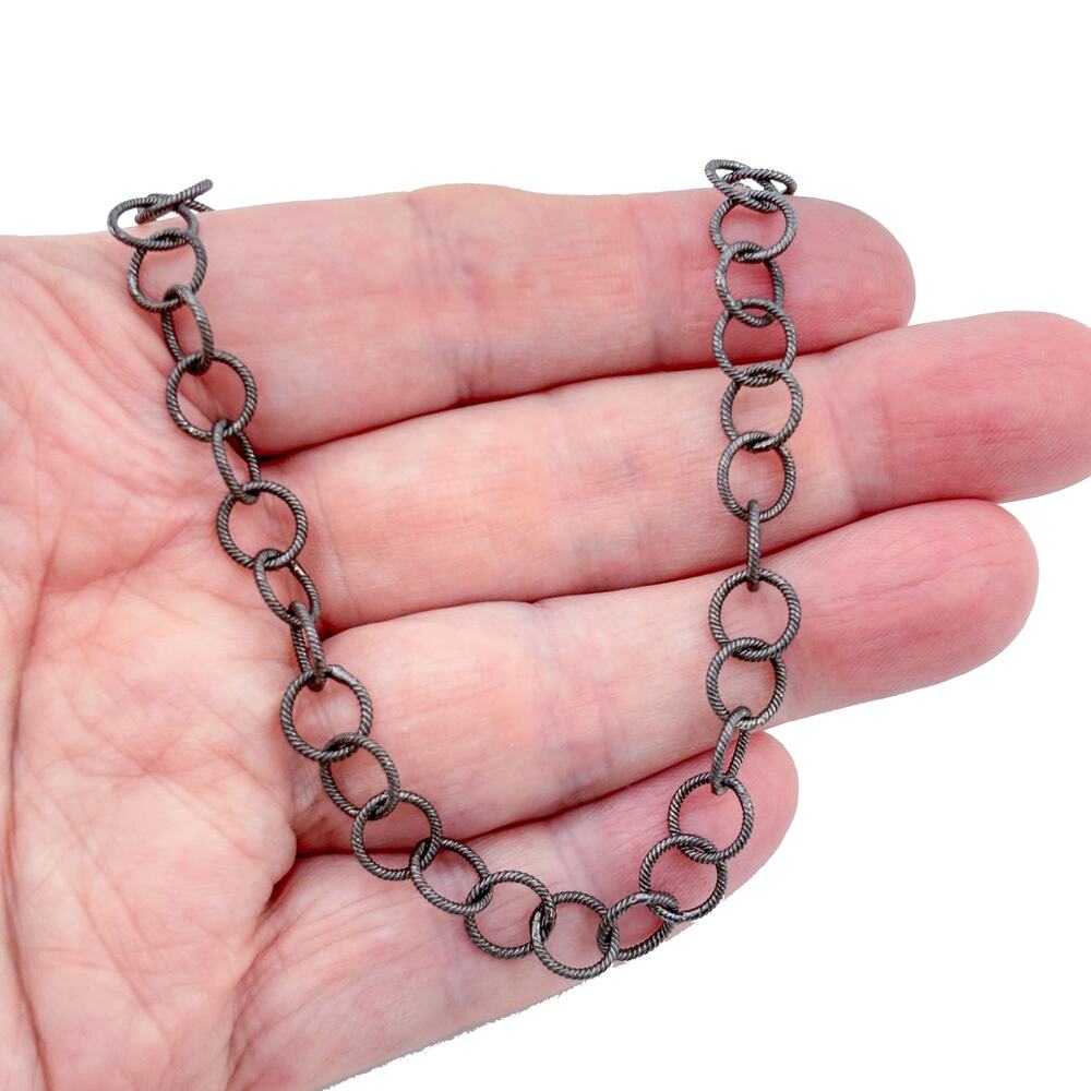 Vintage Sterling Silver 925 Oxidized Twisted Ring Chain Necklace 18"